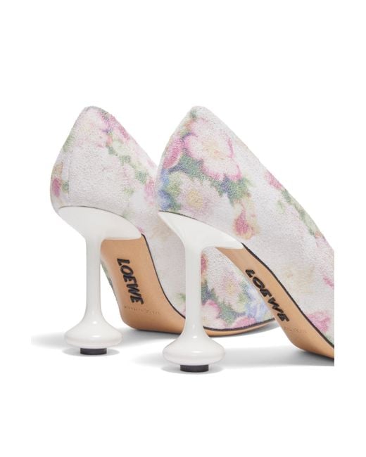 Loewe White Toy Pump In Brushed Suede