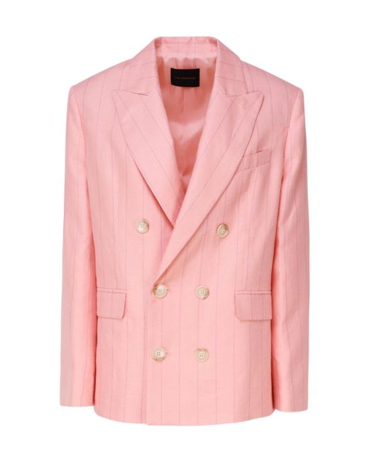 ANDAMANE Pink Pinstriped Button-Up Jacket