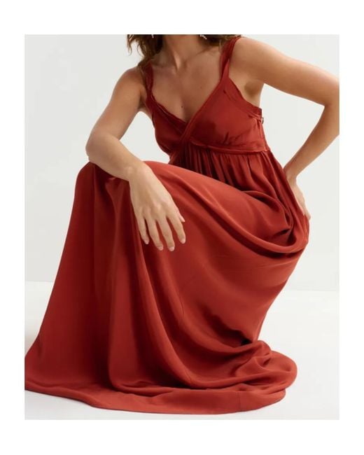 Essentiel Antwerp Red Jacobean Empire Maxi Dress