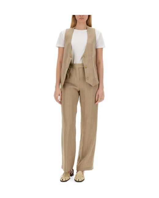 Alysi Natural Herringbone Straight Leg Trousers