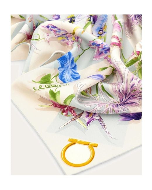 Ferragamo White Gaia Print Silk Scarf