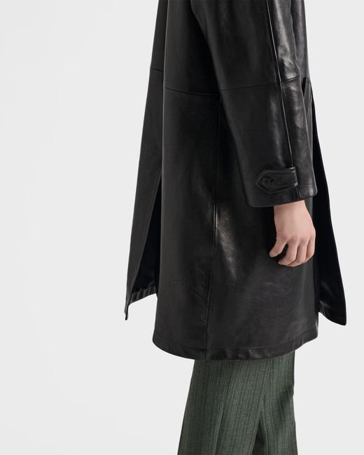 Prada Black Oversized Leather Coat for men