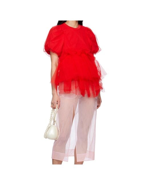 Simone Rocha Red Puff-Sleeved T-Shirt