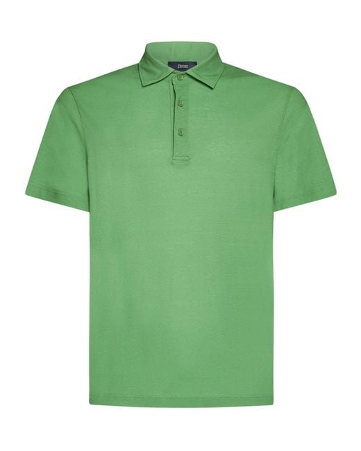 Herno Green Button-Placket Polo Shirt for men