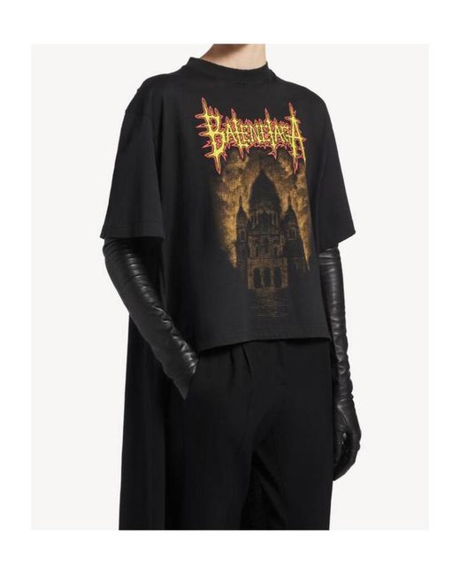 Balenciaga Black Train Graphic Print Layered T-Shirt