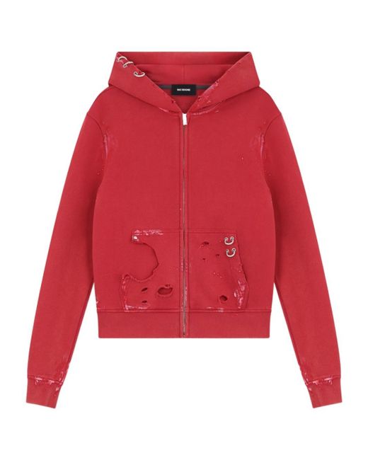 we11done Red Pierced Zip-Up Hoodie for men