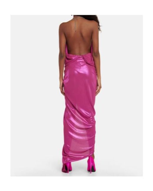 The Attico Pink Halterneck Lame Maxi Dress