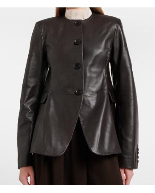 ROTATE BIRGER CHRISTENSEN Black Round-Neck Leather Jacket