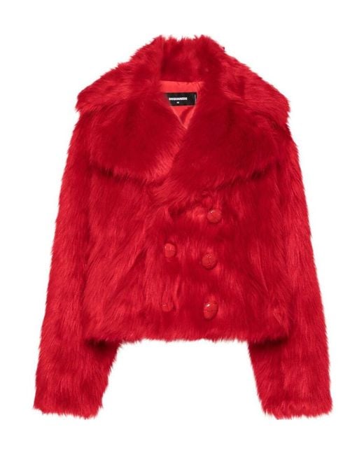DSquared² Red Faux-Fur Double-Breasted Jacket