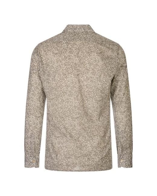 Kiton Gray Floral-Print Long-Sleeve Shirt for men