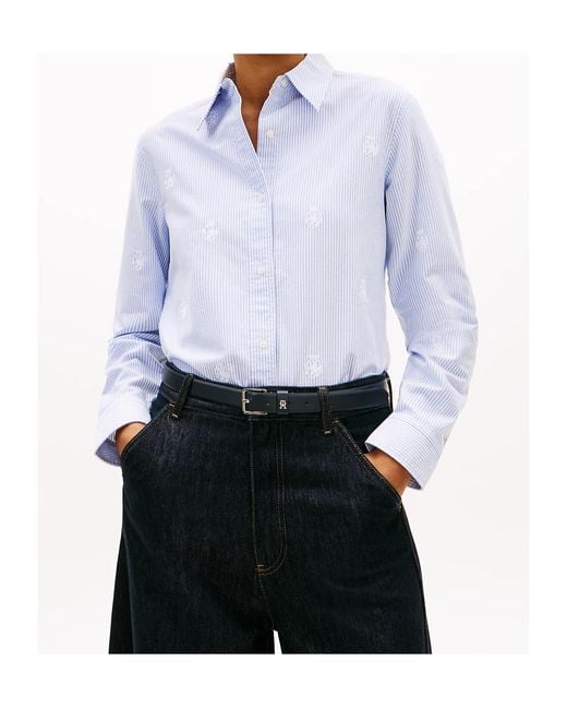 Tommy Hilfiger Blue Striped-Pattern Embroidered-Details Shirt