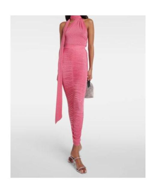 Alex Perry Red Embellished Ruched Jersey Maxi Skirt