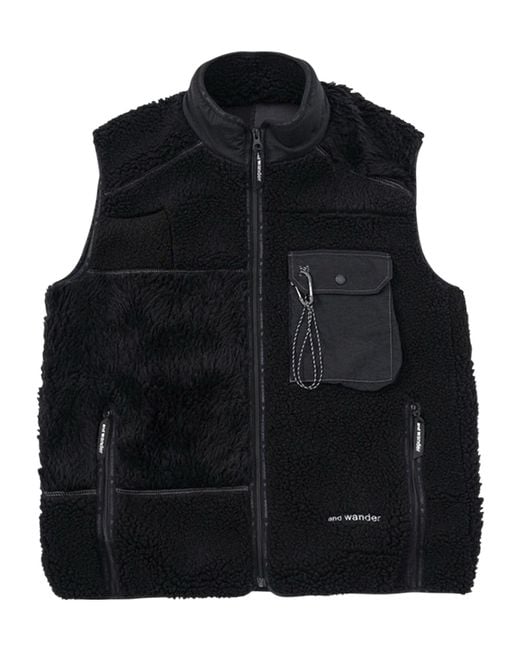 And Wander Black Synthetic Fur Vest for men