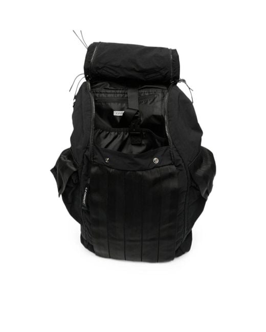 C P Company Black Logo-Embroidered Multi-Pocket Backpack for men