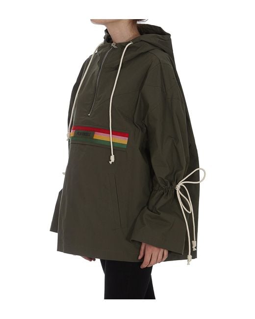 Palm Angels Green Striped Hooded Jacket