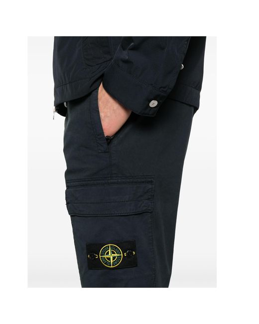 Stone Island Blue Compass Patch Cargo Trousers for men
