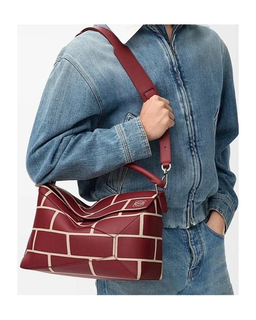 Loewe Red Puzzle Edge Large Brick Bag for men