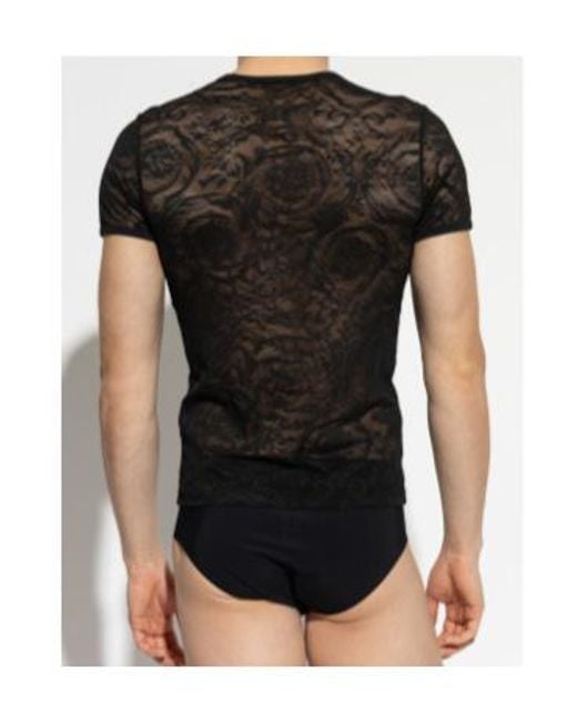 Versace Black Short-Sleeved Crewneck Lace T-Shirt for men