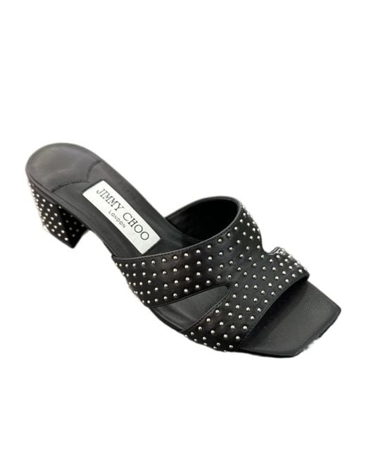 Jimmy Choo Black Square-Headed Rhinestones High-Heeled Sandals