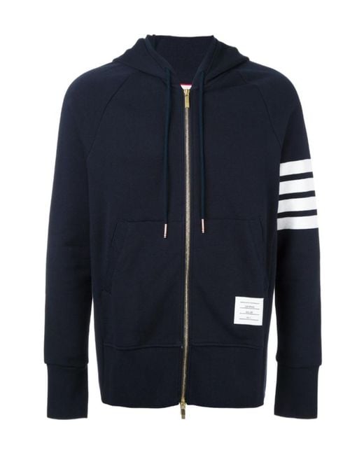 Thom Browne Blue Engineered 4-Bar Zip-Up Drawstring Hoodie for men