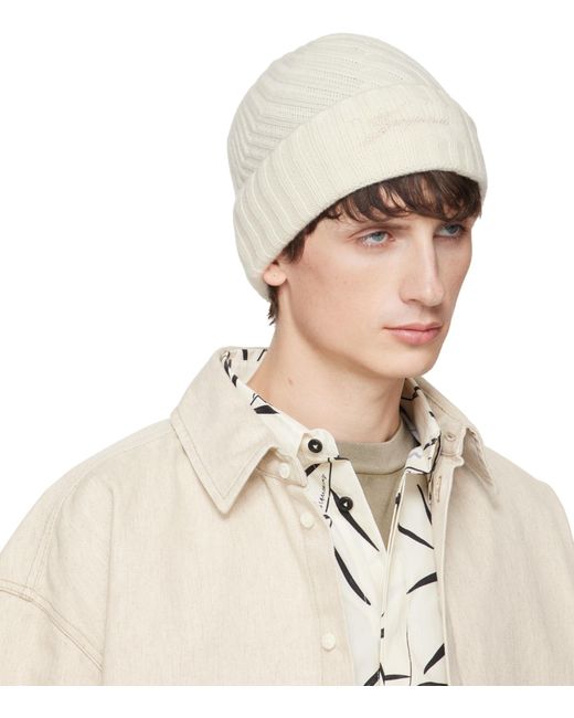Jacquemus White Logo-Embroidered Beanie for men