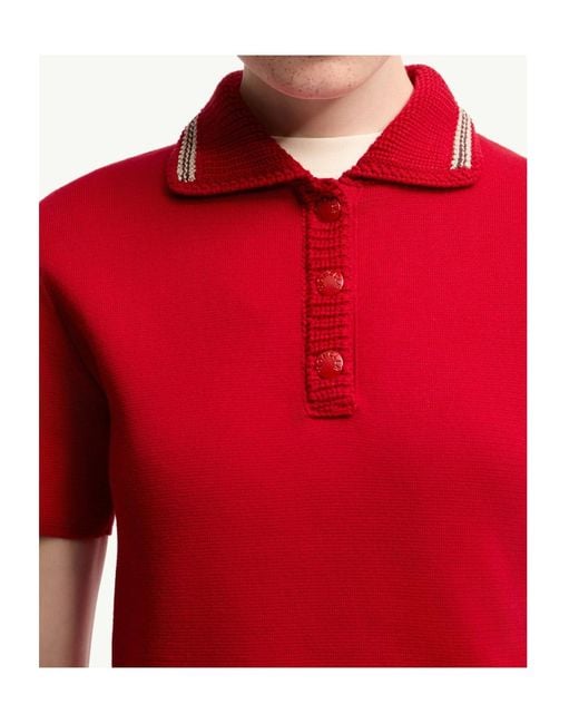 Moncler Red Cotton Knit Polo Shirt