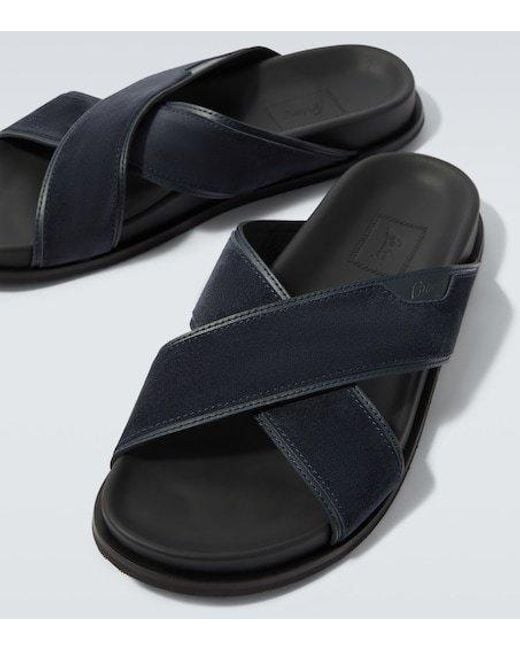 Brioni Black Leather-Trimmed Suede Sandals for men
