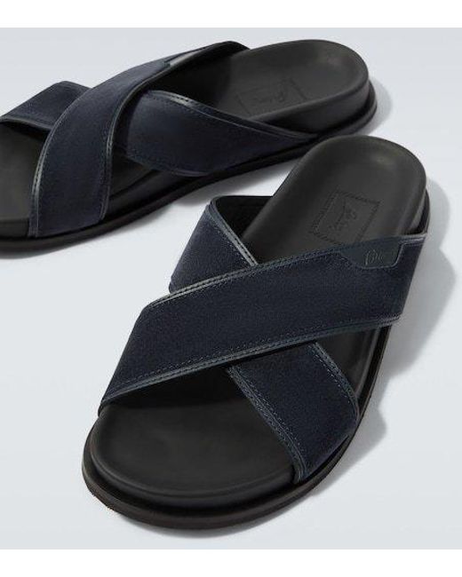 Brioni Black Leather-Trimmed Suede Sandals for men