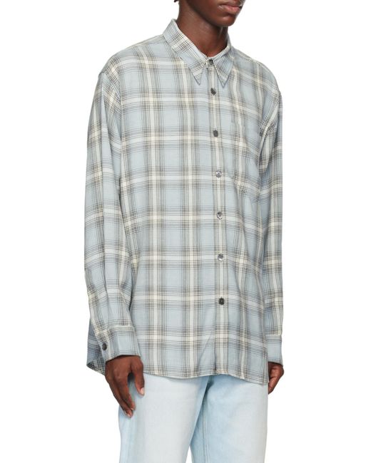 AMI Blue Checked Long-Sleeved Shirt for men