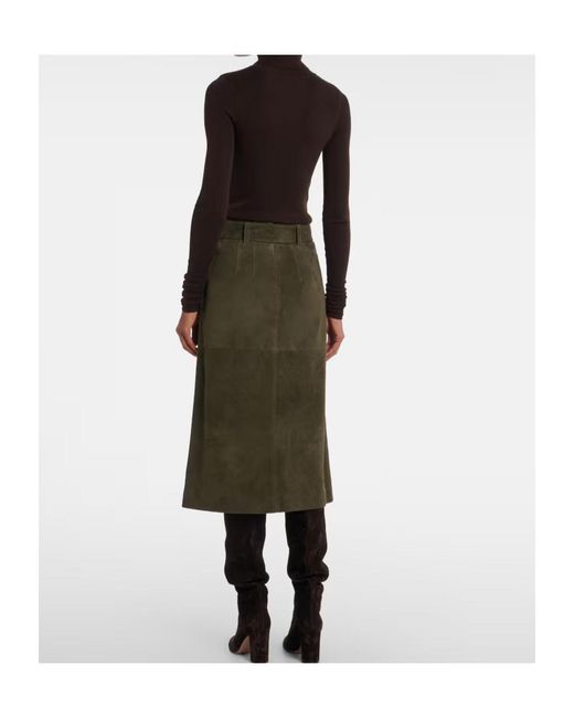 Veronica Beard Green Alexie Belted Suede Midi Skirt