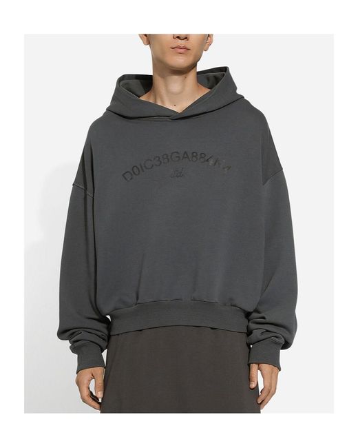 Dolce & Gabbana Gray Logo Printed Cropped Hoodie for men