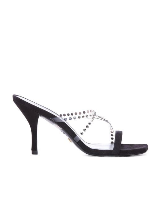 Stuart Weitzman White Embellished Slip-On Sandals