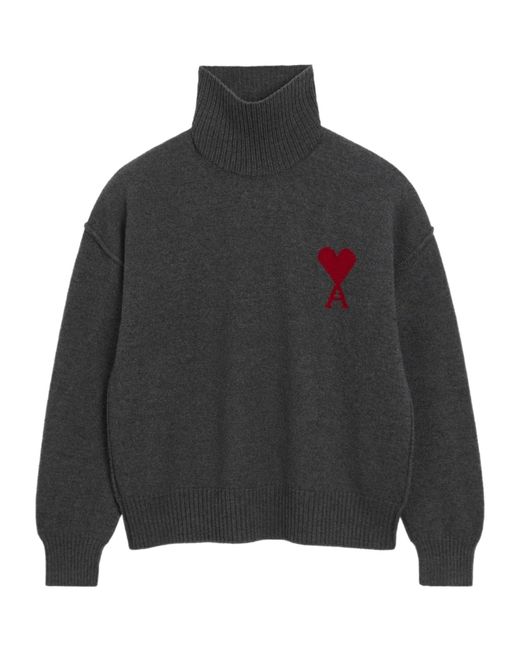 AMI Gray Ami De Coeur Turtleneck Knitted Jumper for men