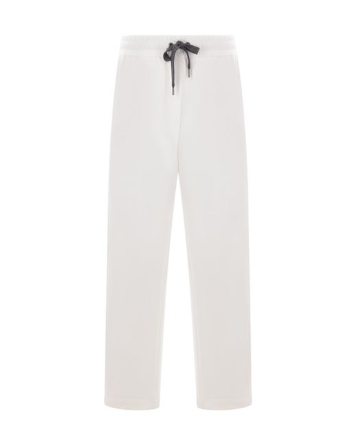 Brunello Cucinelli White Drawstring Straight-Leg Trousers