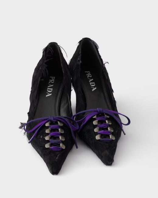 Prada Black Feather-Embellished Satin Pumps