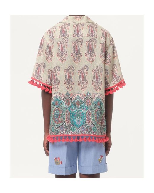 Valentino Multicolor Lightweight Linen Bowling Shirt With Voyage Imaginaire Print for men