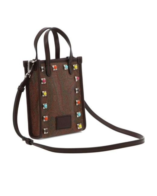 Etro Brown Paisley Printed Stud-Detailed Tote Bag for men