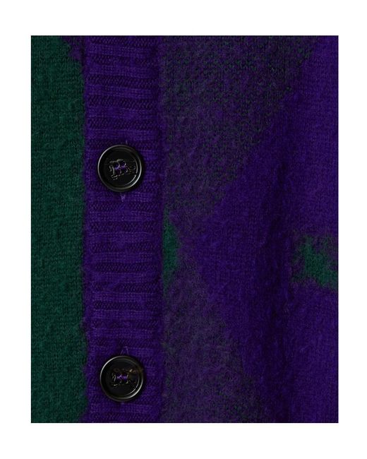 Burberry Blue Argyle-Pattern V-Neck Buttoned Cardigan for men