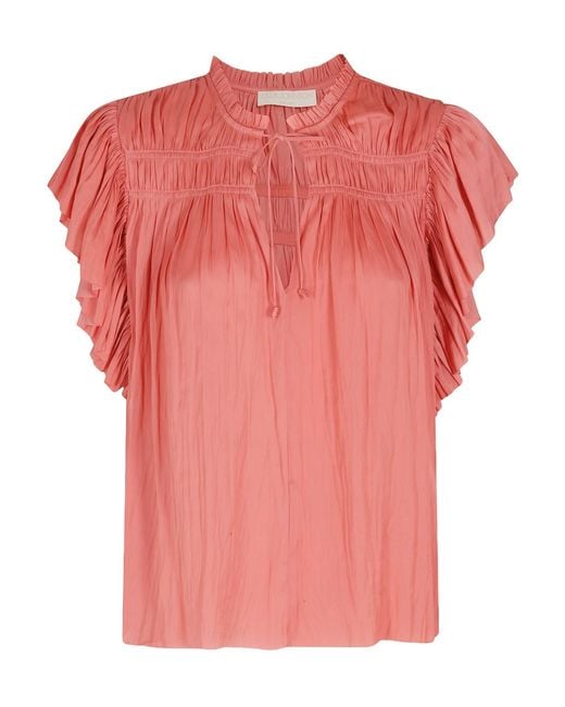 Ulla Johnson Pink Agosta Ruffled Tie Top