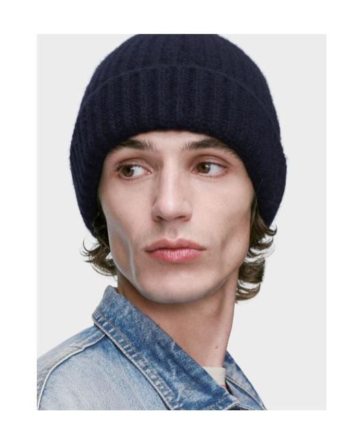 Maison Margiela Blue Ribbed Turned-Up Brim Beanie for men
