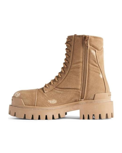 Balenciaga Brown Combat Strike Lace-Up Boots for men