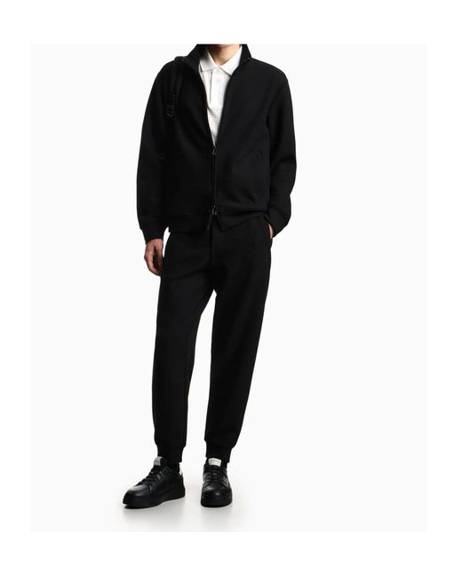 Emporio Armani Black Textured Track Pants for men