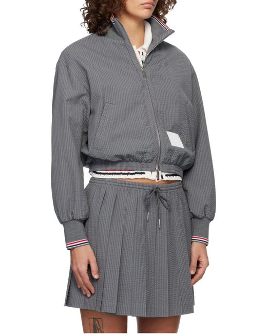 Thom Browne Gray Seersucker Zip Up Track Jacket