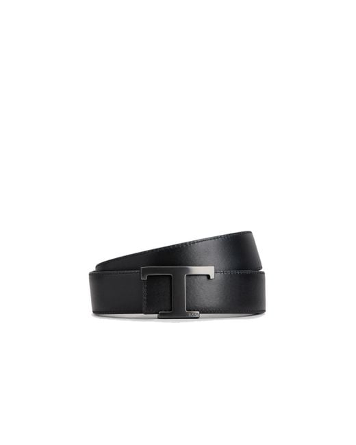 Tod's Black Reversible Logo Plaque Buckle Belt for men