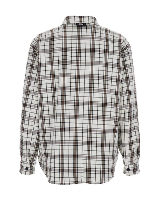 MSGM Gray Logo Embroidered Checked Reversible Shirt for men