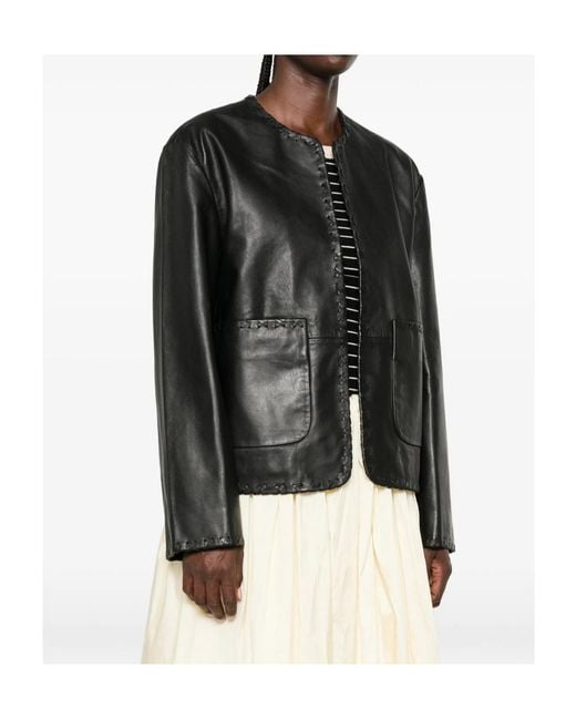Rohe Black Crew Neck Leather Jacket