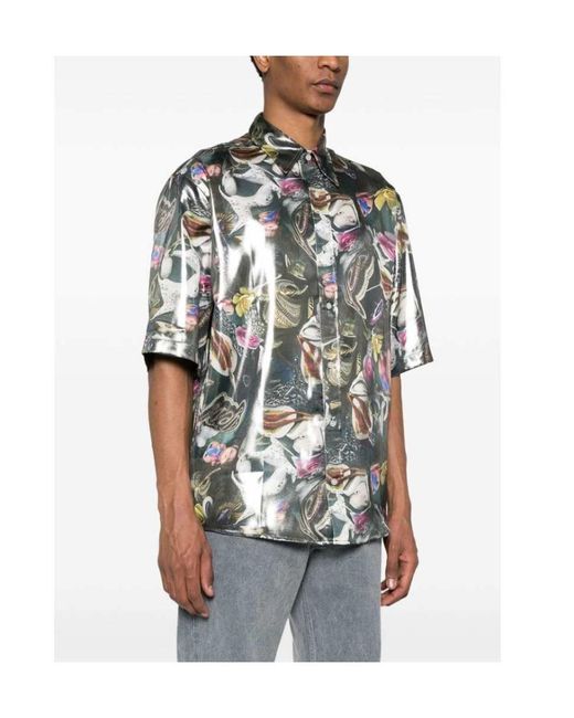 Acne Gray Graphic Printed Short-Sleeved Shirt for men