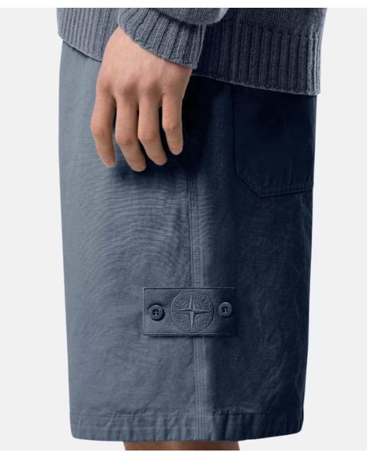 Stone Island Blue Logo Patch Buttoned Shorts for men