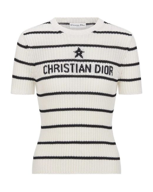Dior White Marinière Short-Sleeved Sweater