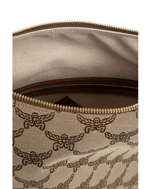 MCM White Himmel Monogram Jacquard Hobo Bag